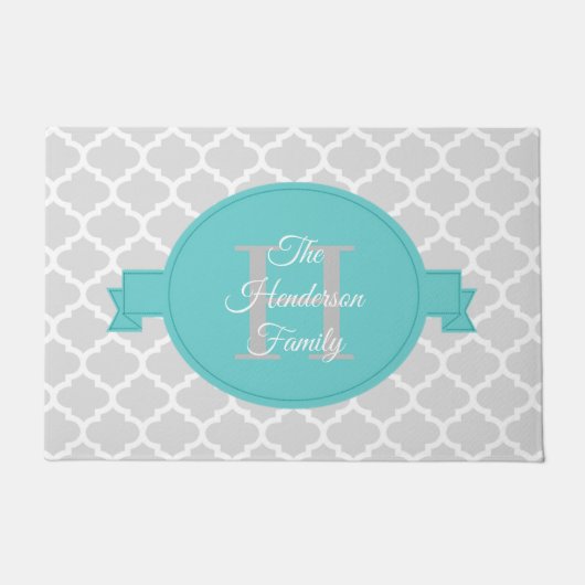 Blauwgroen Quatrefoil - Aangepaste doormat Deurmat (Voorkant)