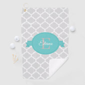 Blauwgroen Quatrefoil-gepersonaliseerde Golfhanddo Golfhanddoek (Insitu)