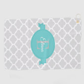 Blauwgroen Quatrefoil-gepersonaliseerde Golfhanddo Golfhanddoek (Horizontaal)