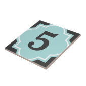 Blauwgroen quatrefoil straatadreshuisnummertegel tegeltje (Zijkant)