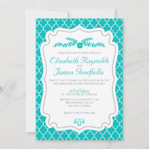Blauwgroen Quatrefoil Wedding-uitnodigingen Kaart
