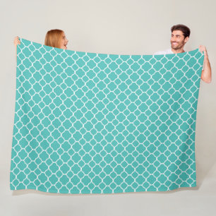 Blauwgroen Quatrefoliepatroon Fleece Deken