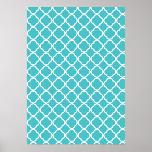 Blauwgroen Quatrefoliepatroon Poster
