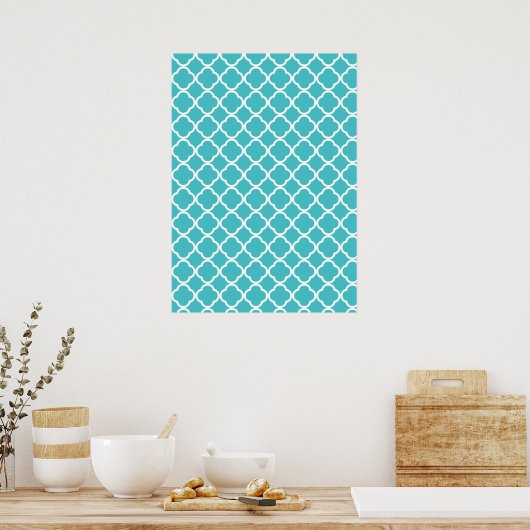Blauwgroen Quatrefoliepatroon Poster (Keuken)