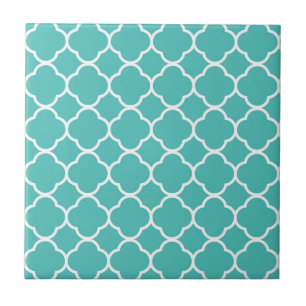 Blauwgroen Quatrefoliepatroon Tegeltje