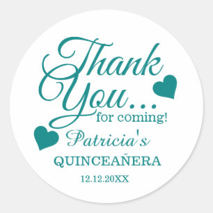 Blauwgroen Quinceañera 15e Birthday Party Dank u Ronde Sticker