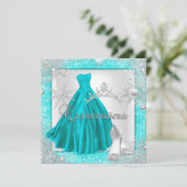 Blauwgroen Quinceanera 15e Elite Elegant Birthday  Kaart (Staand voorkant)