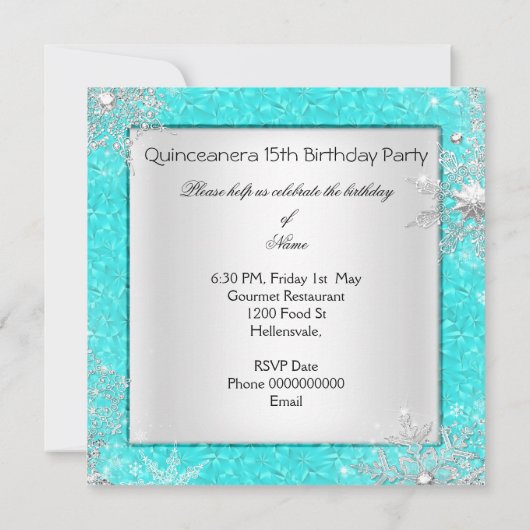 Blauwgroen Quinceanera 15e Elite Elegant Birthday  Kaart (Achterkant)