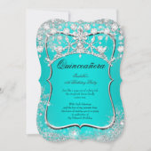 Blauwgroen Quinceanera 15e Winter Wonderland Silve Kaart (Voorkant)