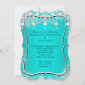 Blauwgroen Quinceanera 15e Winter Wonderland Silve Kaart (Achterkant)