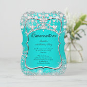 Blauwgroen Quinceanera 15e Winter Wonderland Silve Kaart (Staand voorkant)