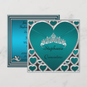 Blauwgroen Quinceañera Birthday Party Kaart (Voorkant / Achterkant)