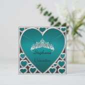 Blauwgroen Quinceañera Birthday Party Kaart (Staand voorkant)