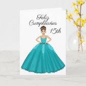 Blauwgroen Quinceanera Mode Spaans 15-jarige kaart (Gele Bloem)