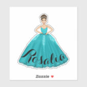 Blauwgroen Quinceañera-Sticker voor aangepaste naa Sticker (Vel)