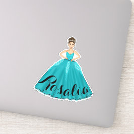 Blauwgroen Quinceañera-Sticker voor aangepaste naa Sticker