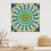 Blauwgroen Rad van Fortuin Fractal Art Poster (Keuken)