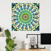 Blauwgroen Rad van Fortuin Fractal Art Poster (Thuiskantoor)
