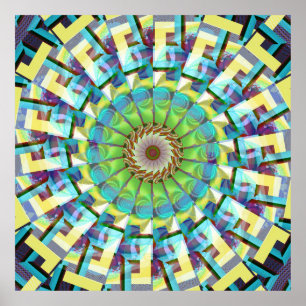 Blauwgroen Rad van Fortuin Fractal Art Poster