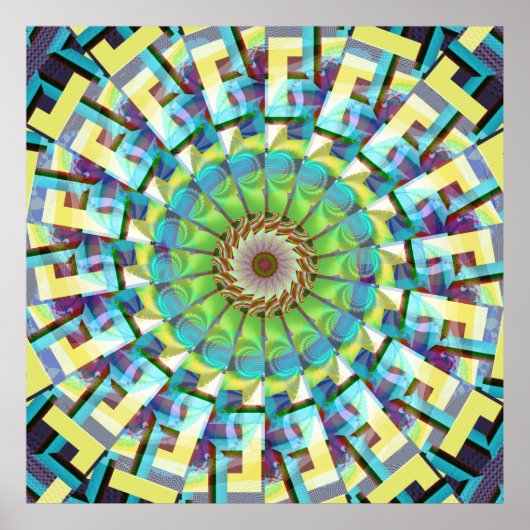Blauwgroen Rad van Fortuin Fractal Art Poster (Voorkant)