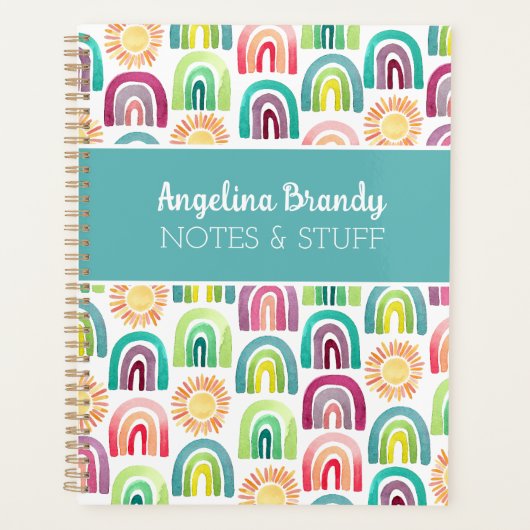 Blauwgroen Rainbows & Suns Pattern Terug naar Scho Planner (Voorkant)