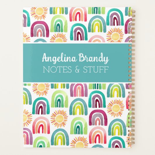 Blauwgroen Rainbows & Suns Pattern Terug naar Scho Planner (Achterkant)