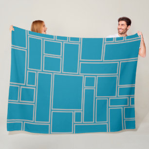 Blauwgroen rechthoeken fleece deken