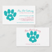 Blauwgroen Red Pet Sitter Social Media Dog Cat Paw Visitekaartje (Voorkant / Achterkant)