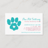 Blauwgroen Red Pet Sitter Social Media Dog Cat Paw Visitekaartje (Voorkant)