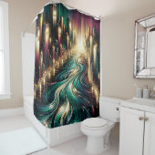 blauwgroen reflecties: levendig stadsbeeld bij nac douchegordijn (In situ)