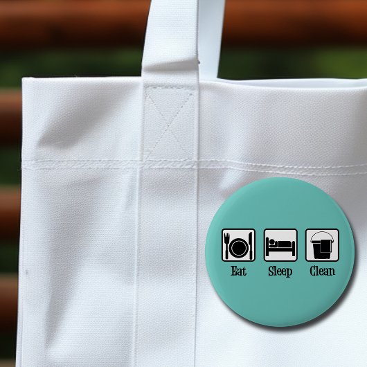 Blauwgroen reiniging Eat Sleep Clean Cute Maid Ser Ronde Button 5,7 Cm