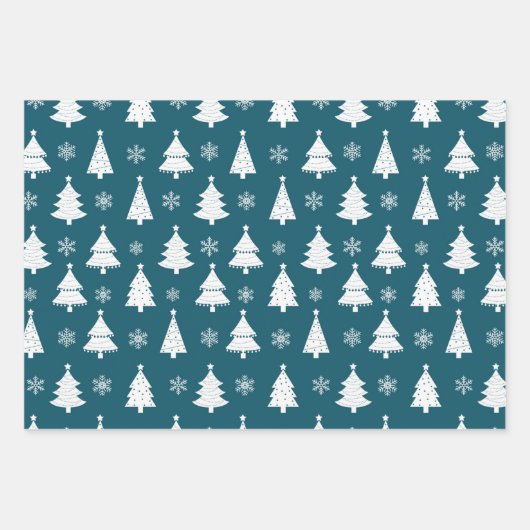 Blauwgroen rendieren, kerstbomen en heilige patron inpakpapier vel (Voorkant)