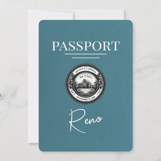 Blauwgroen Reno Passport bruiloft uitnodiging (Achterkant)