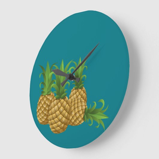 Blauwgroen Retro  ananas Grote Klok (Hoek)