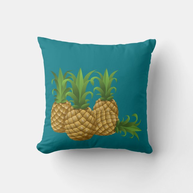 Blauwgroen Retro  ananas Kussen (Voorkant)