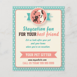Blauwgroen Retro Cat en Dog Pet Sitter Flyer