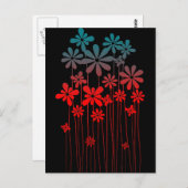 Blauwgroen Retro Flowers Briefkaart (Voorkant / Achterkant)