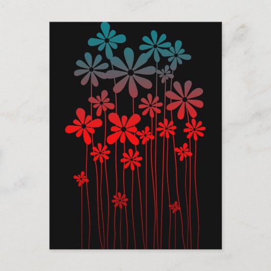 Blauwgroen Retro Flowers Briefkaart (Voorkant)