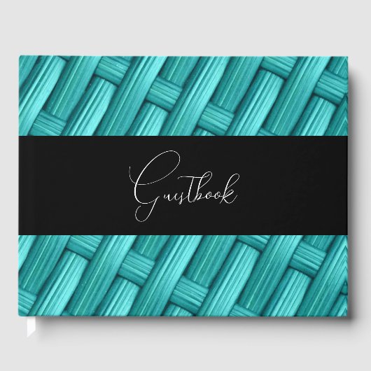 Blauwgroen Retro Geweven Mand Textuur Wedding Gastenboek (Voorkant)