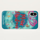 Blauwgroen retro kerstkrans Case-Mate iPhone case (Achterkant (horizontaal))