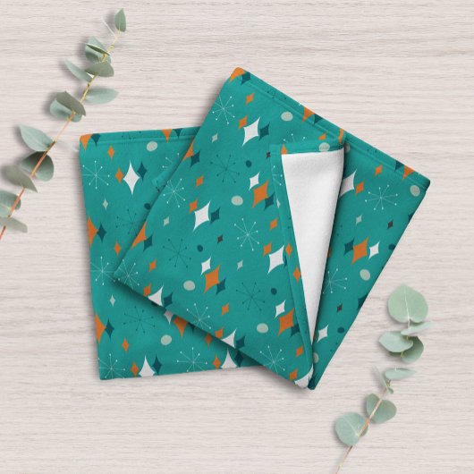 Blauwgroen Retro Mid Century Modern Atomic Starbur Fleece Deken