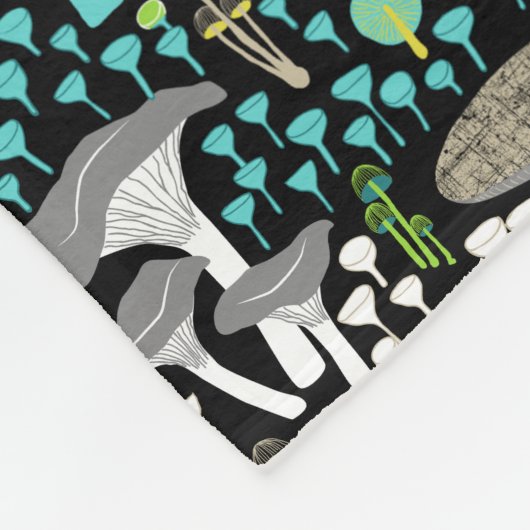 Blauwgroen retro paddenstoel fleece deken (Hoek)