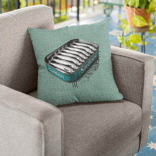 Blauwgroen Retro Style Sardine Art Grappig Visvoer Kussen