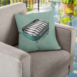 Blauwgroen Retro Style Sardine Art Grappig Visvoer Kussen