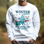 Blauwgroen retro winterkusjes & sneeuwvlokwensen w trui