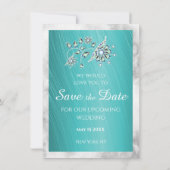Blauwgroen Rhinestone Jewel Marble Border Save The Date (Achterkant)
