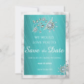 Blauwgroen Rhinestone Jewel met marmergrens Save The Date (Achterkant)