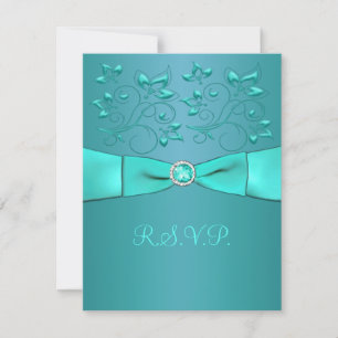 BLAUWGROEN RIBBON, Aqua Floral II-reactiekaart RSVP Kaartje