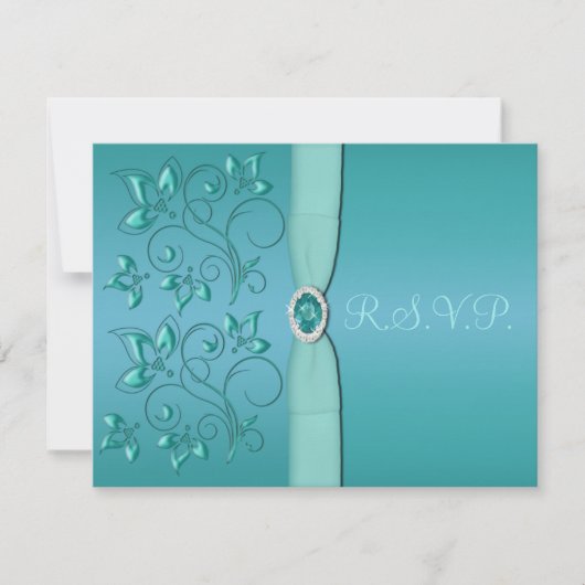BLAUWGROEN RIBBON, Aqua Floral RSVP-kaart RSVP Kaartje (Voorkant)