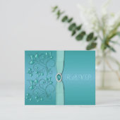 BLAUWGROEN RIBBON, Aqua Floral RSVP-kaart RSVP Kaartje (Staand voorkant)
